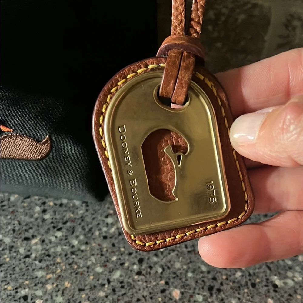 Dooney & Bourke Black Handbag with Brown Leather Strap and Hot Pink Interior - Picture 5 of 16